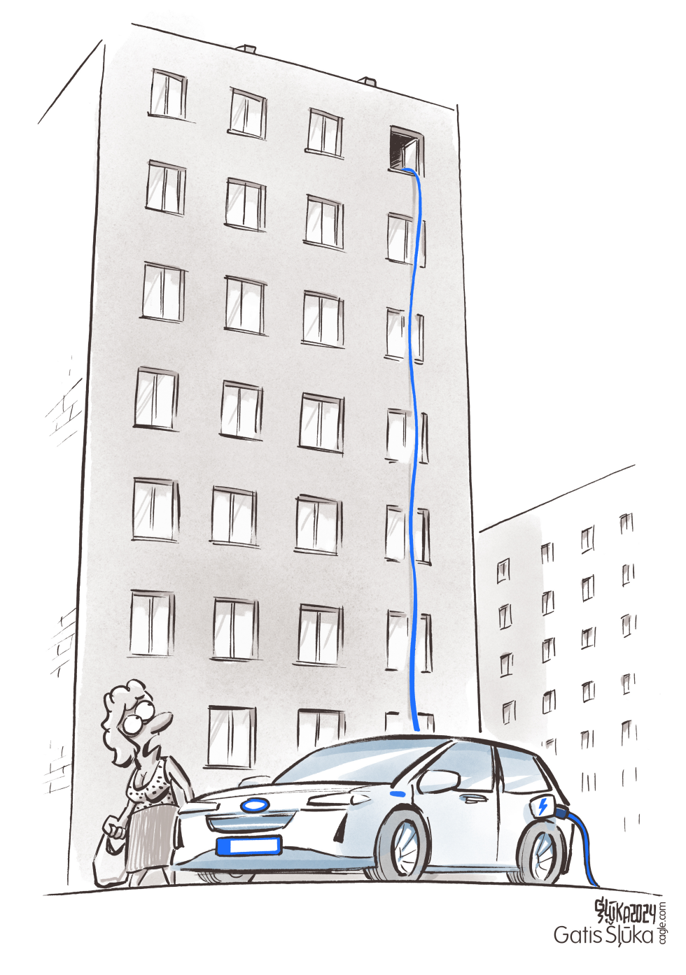 Someone is charging electric car from 8th floor