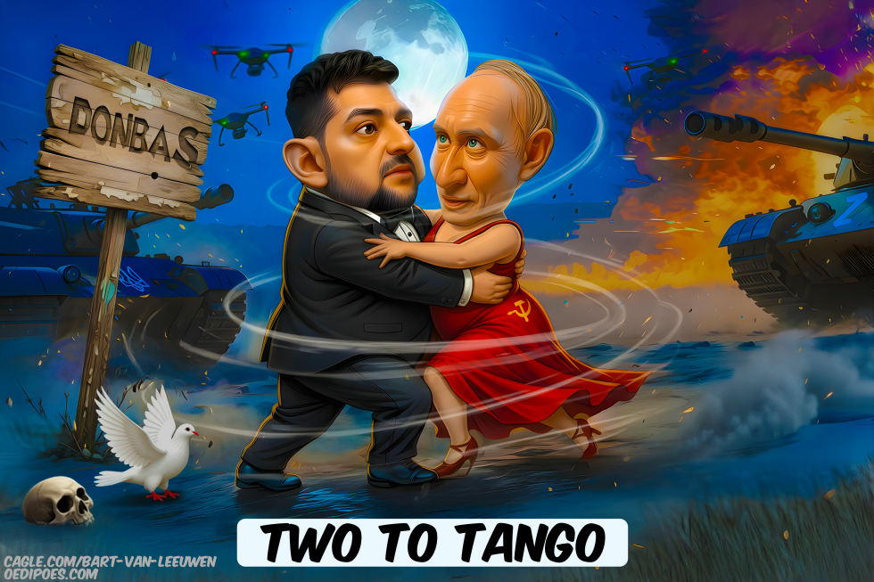 Putin and Zelensky dancing the Tango