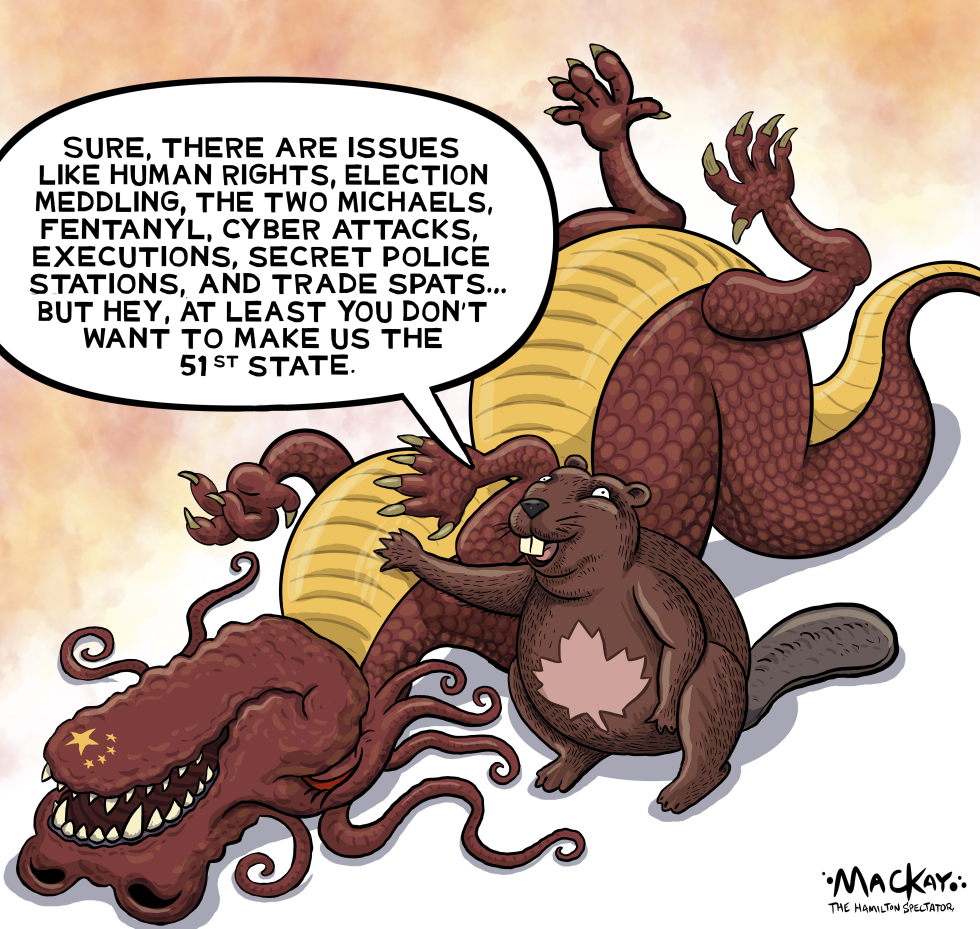 Canadian beaver cozies up to Chinese dragon
