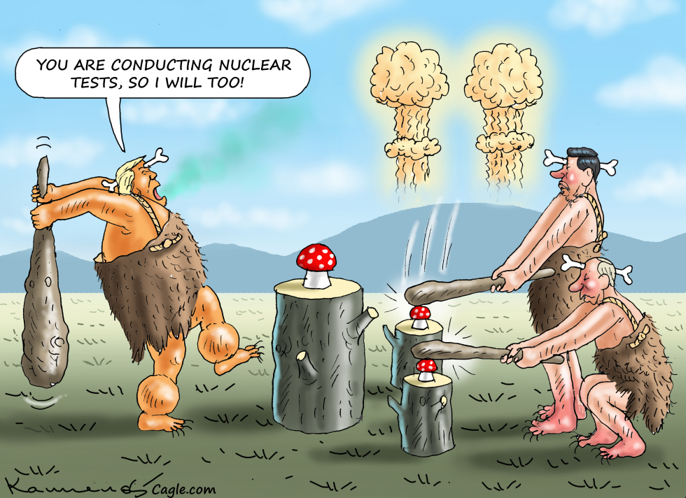 Trump Caveman Vows Nuclear Tests After Rivals