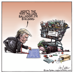 TRUMP CONCERNED ABOUT BALLROOM THAN COST OF LIVING by Michael de Adder