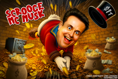 ELON MUSK DIVING IN MONEY WAREHOUSE by Bart van Leeuwen