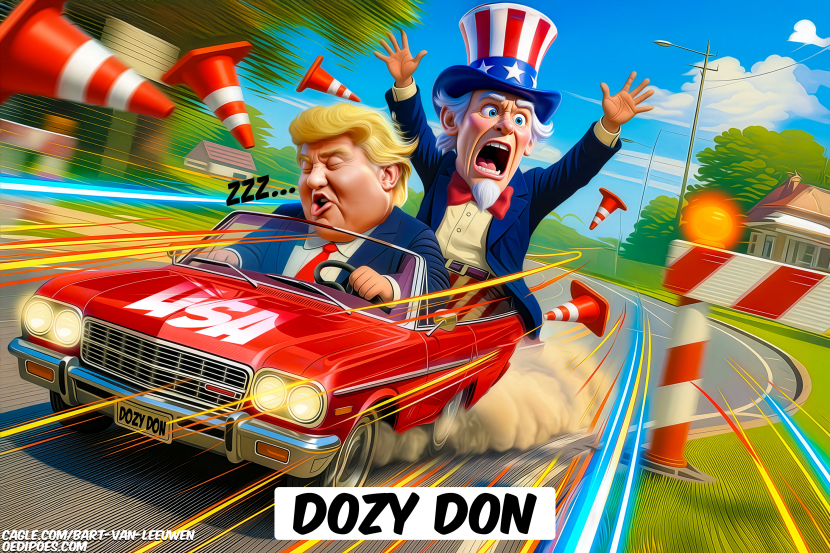 Dozy Don sleeping behind the wheel