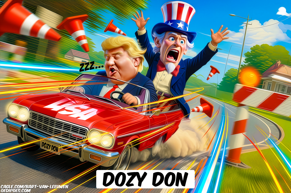 Dozy Don sleeping behind the wheel