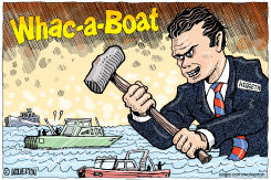PETE HEGSETH PLAYING WHAC-A-BOAT by Monte Wolverton