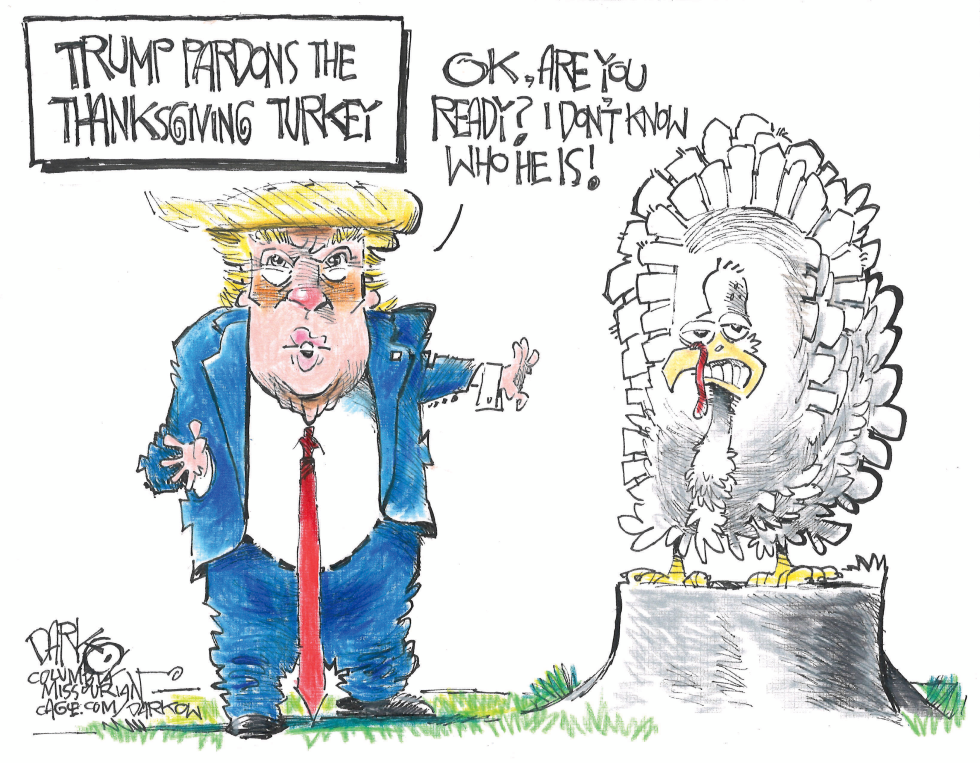 Trump Stands Beside Nervous Thanksgiving Turkey on Chopping Block