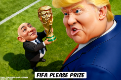 GIANNI INFANTINO HOLDING UP FIFA CUP by Bart van Leeuwen