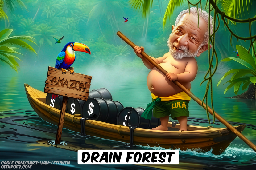 Lula da Silva transporting oil barrels with draft