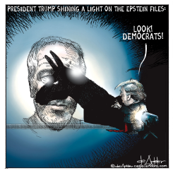 TRUMP SHINING A LIGHT ON THE EPSTEIN FILES by Michael de Adder