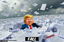 TRUMP BURIED UNDER DOCUMENTS by Bart van Leeuwen