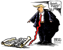 PIGGY TRUMP TELLS FIRST AMENDMENT: “QUIET, PIGGY” by Jonathan Brown