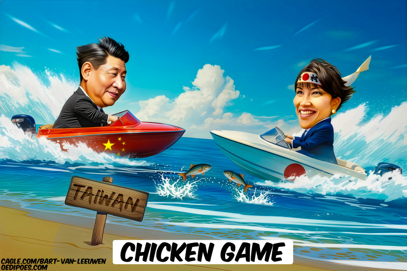Sanae Takaichi and Xi Jinping playing Chicken Game