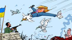 TRUMP UKRAINE PEACE PLAN PUTIN DRONE ZELENSKY DOVE by Emad Hajjaj