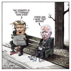 TRUMP SAYS ECONOMY IS STRONGER THAN EVER by Michael de Adder