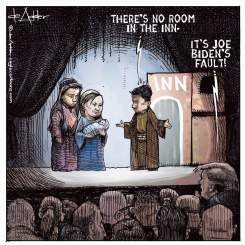TRUMP BLAMES JOE BIDEN FOR EVERYTHING by Michael de Adder