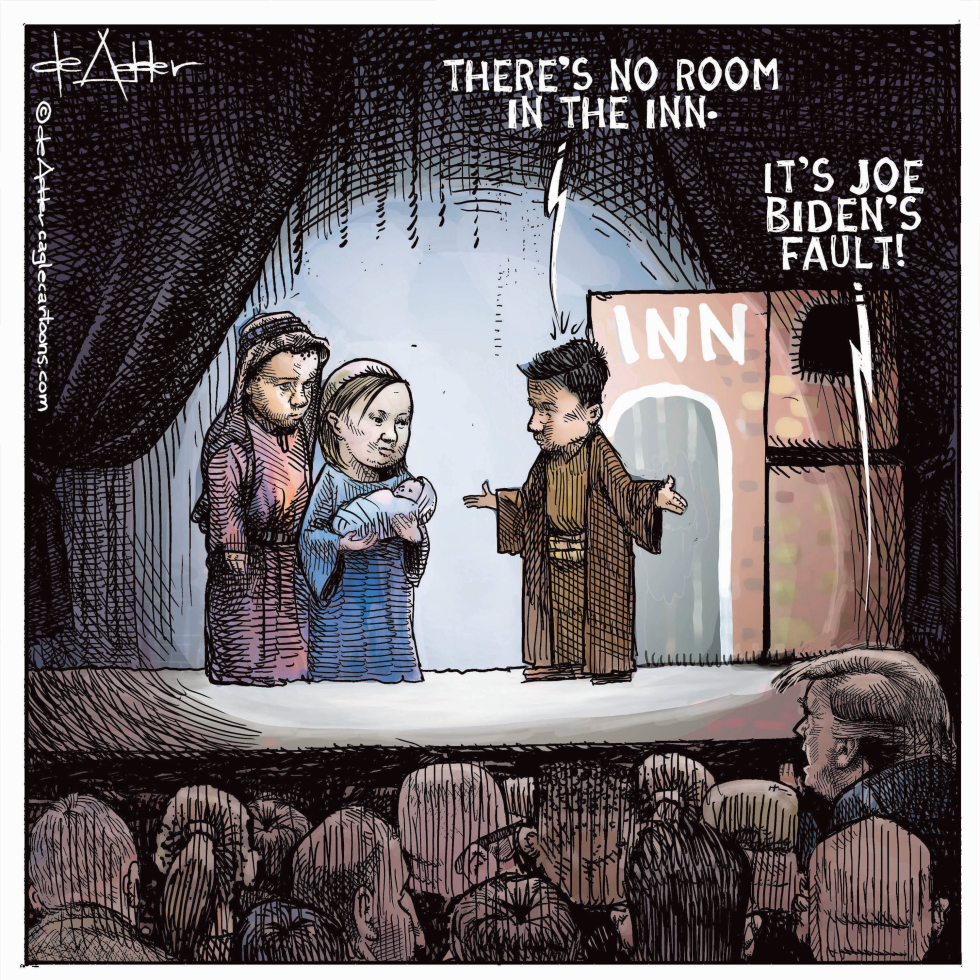 Trump Blames Biden for Nativity Inn Shortage in Hilarious Cartoon