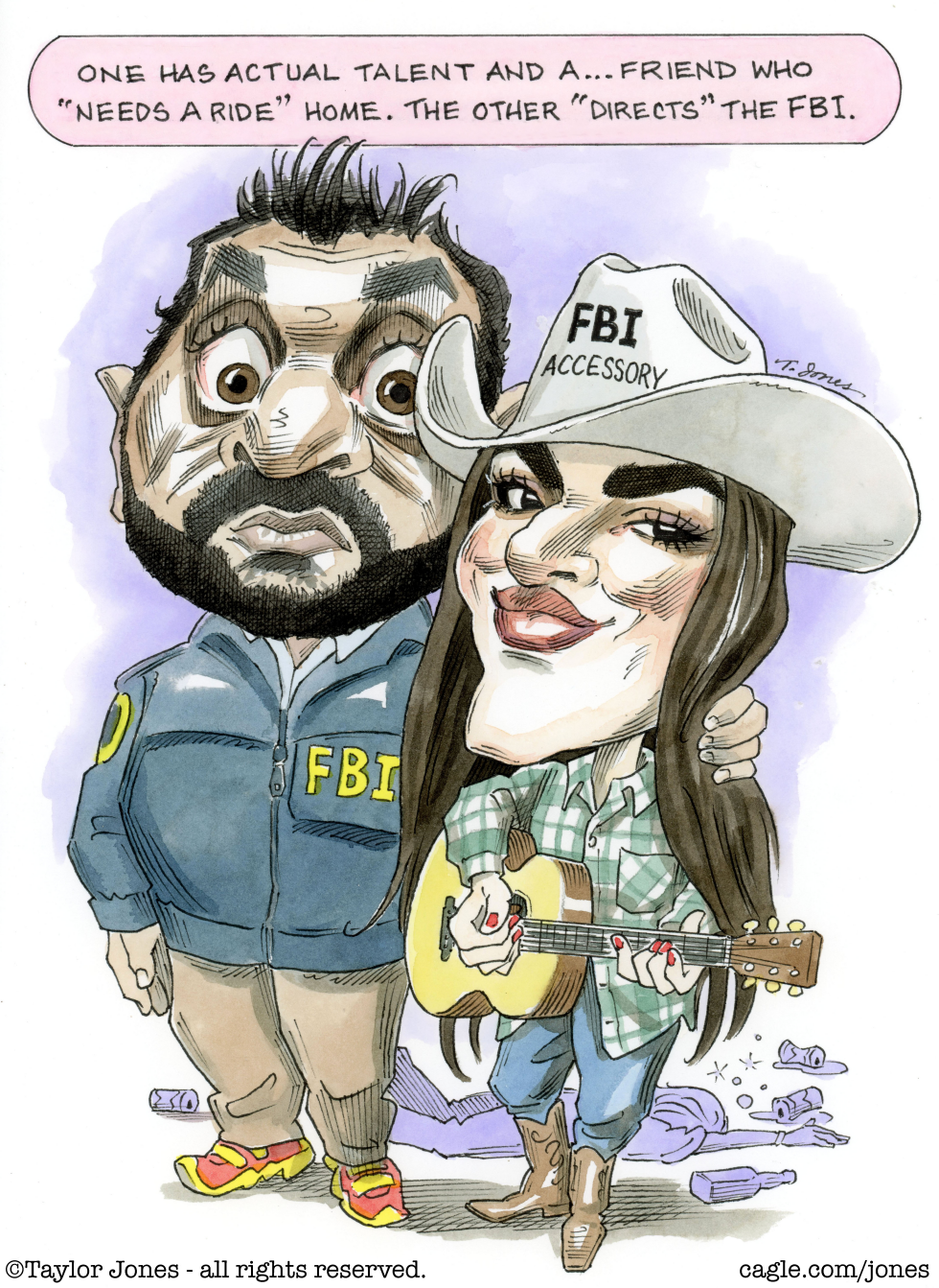 Kash Patel and Girlfriend Alexis Wilkins in FBI Satire Cartoon