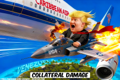 TRUMP FLIES INTO A PASSENGER PLANE by Bart van Leeuwen