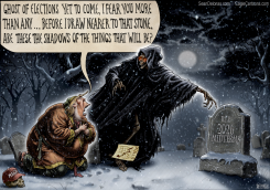 TRUMP AS SCROOGE WITH THE ELECTIONS GHOST by Sean Delonas