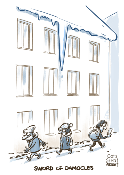 AN ICICLE THREATENS PASSERSBY LIKE A SWORD by Gatis Sluka