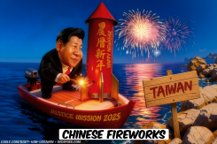 XI JINPING SET OFFS FIREWORKS by Bart van Leeuwen