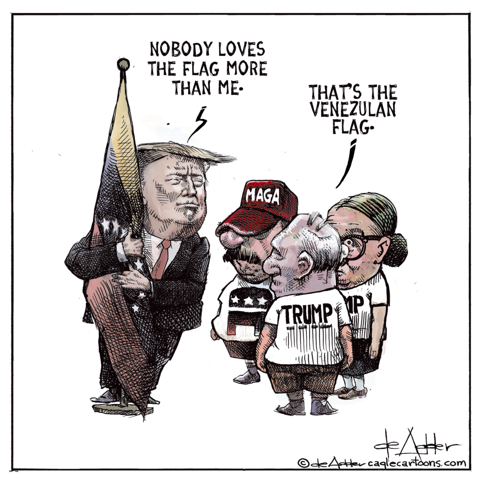 Trump hugs the Venezuelan flag