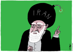 IRAN LEADER WITH BOMB ON HEAD by Schot