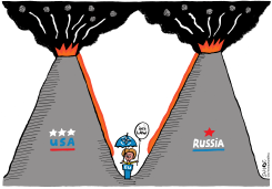 EUROPE STUCK BETWEEN TWO VULCANO'S by Schot