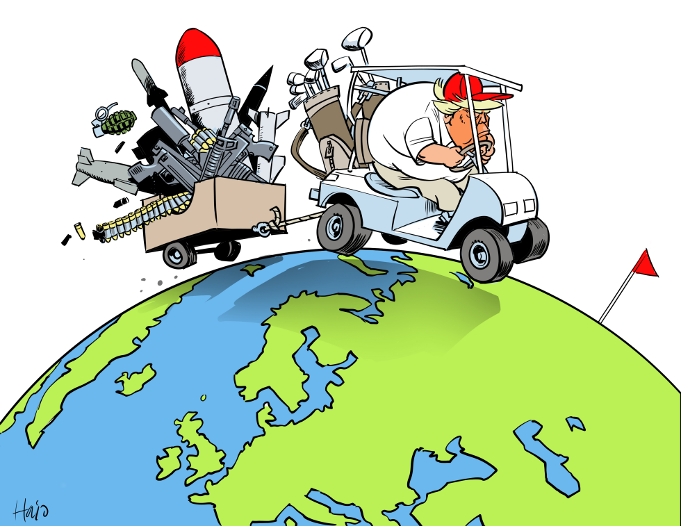 Trump steers golf cart across globe hauling weapons cache