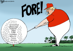 TRUMP PREPARES TO TEE OFF by Bruce Plante