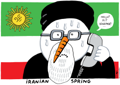 AYATOLLAH SNOWMAN MELTING IN IRANIAN SPRING by Schot