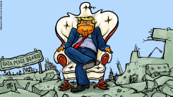 GAZA PEACE BOARD TRUMP CHAIR RUBBLE CITY  by Emad Hajjaj