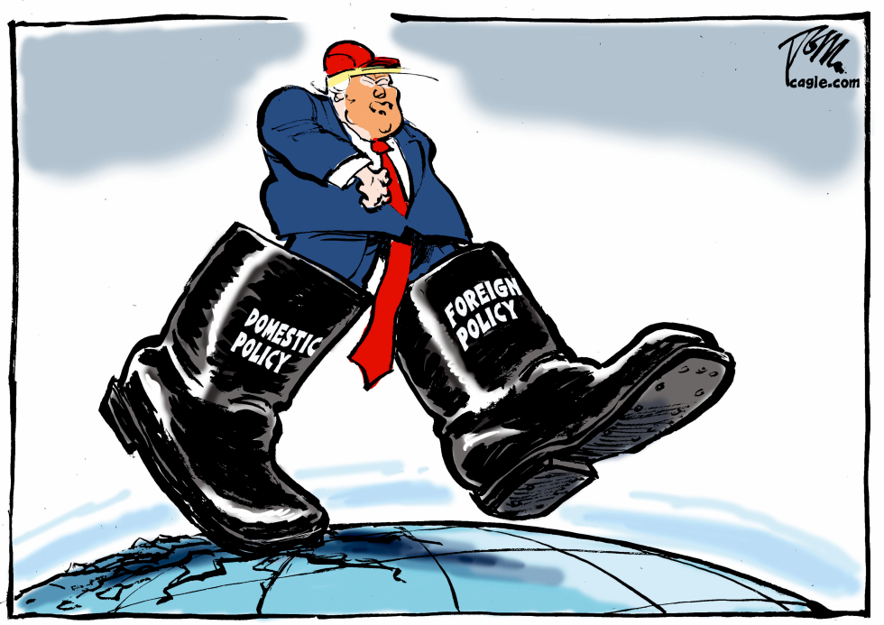 Trump with foreign and domestic boots