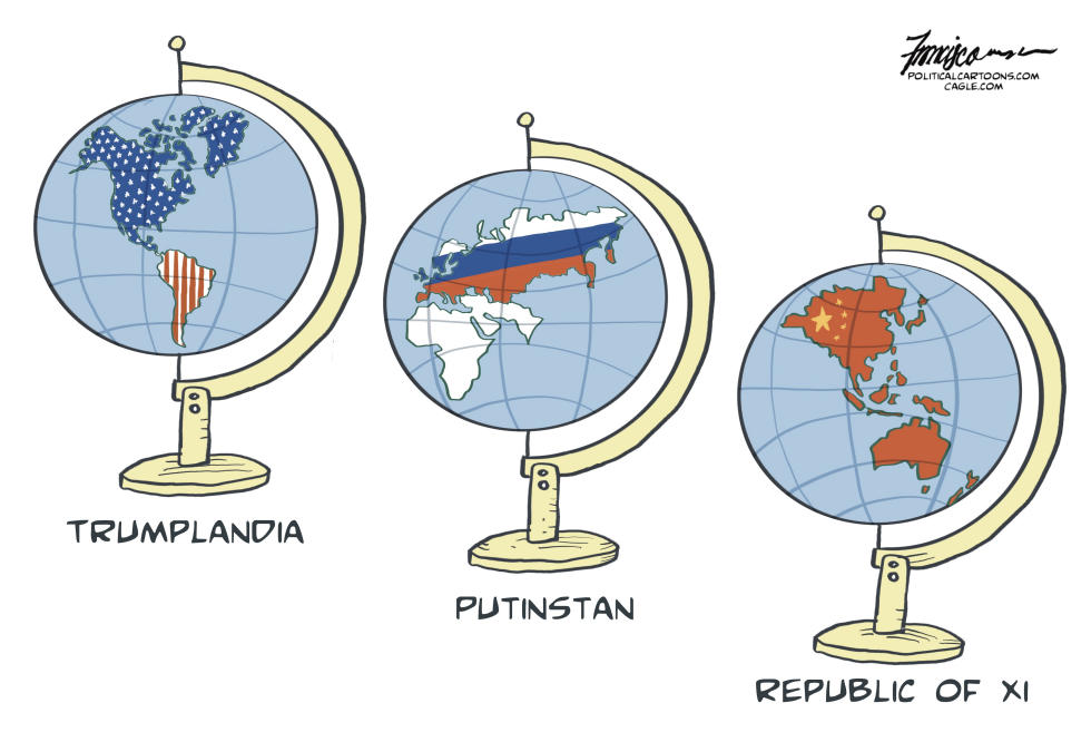 Globes show Trump Putin and Xi dominating their regions