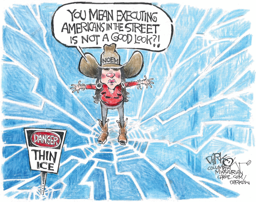 Kristi Noem Skates on Thin Ice Over 'Executing Americans' Gaffe in Viral Cartoon