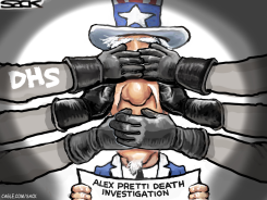 UNCLE SAM SILENCED BY DHS AND ICE IN ALEX PRETTI FATAL SHOOTING INVESTIGATION by Steve Sack
