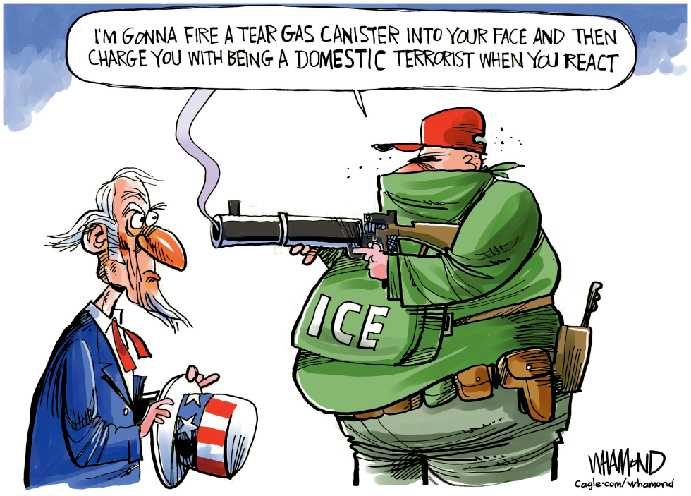ICE Agent Threatens Uncle Sam with Tear Gas and Terrorism Charges in Biting Satire