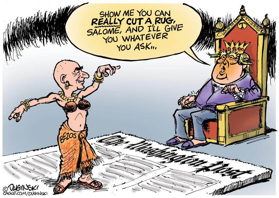 Jeff Bezos dancing to please the king