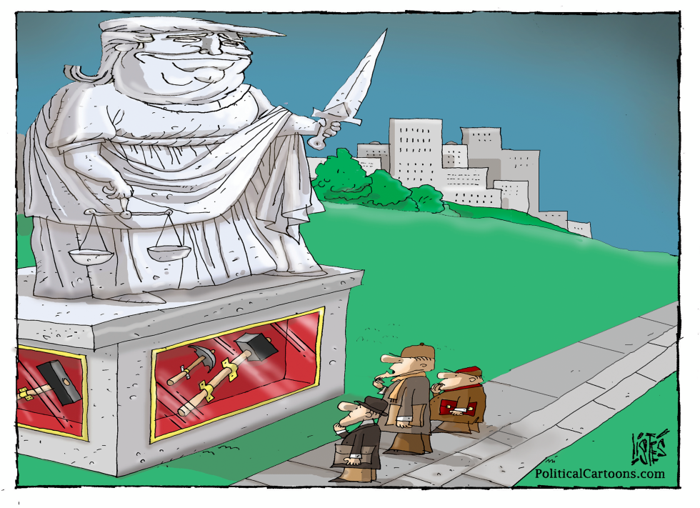Trump Statue of Justice Holds Sword Over Unbalanced Scales in 2026