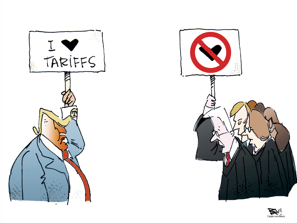 Trump Holds Tariffs Sign While Supreme Court Justices Reject