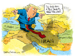 TRUMP SHADOWS IRAN WITH FEW DAYS ULTIMATUM THREAT by Daryl Cagle