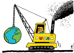 TRUMP WITH WORLD AS WRECKING BALL by Schot
