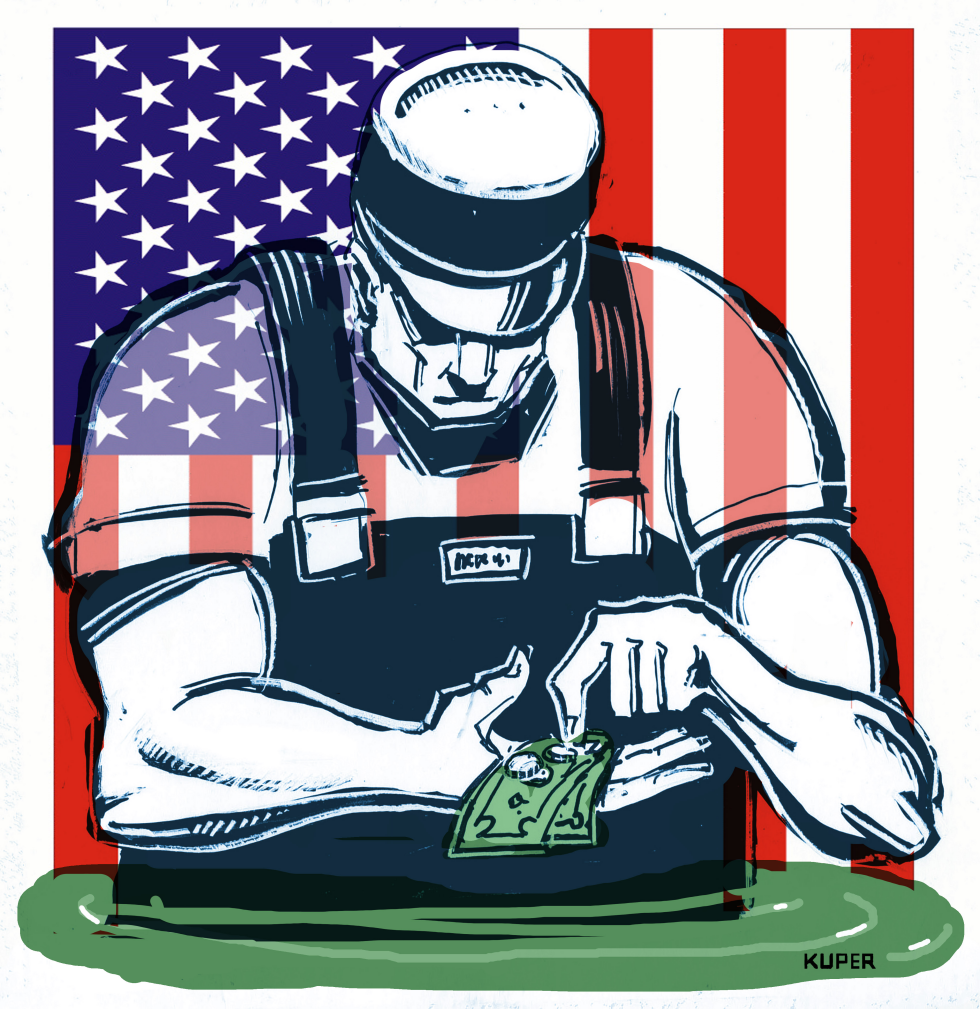 American Worker Examines Limited Pay Amid Economic Strain