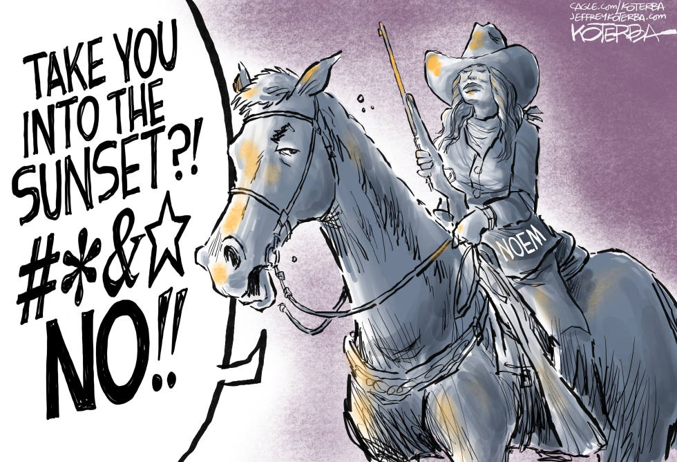 Kristi Noem's Horse Says 'Hell No' to Sunset Ride in Savage Political Cartoon