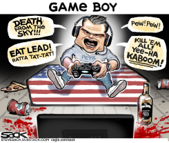 PETE HEGSETH IRAN WAR GAME BOY STRIKES by Steve Sack