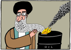 IRAN LEADER SETTING OIL BARREL ON FIRE by Schot