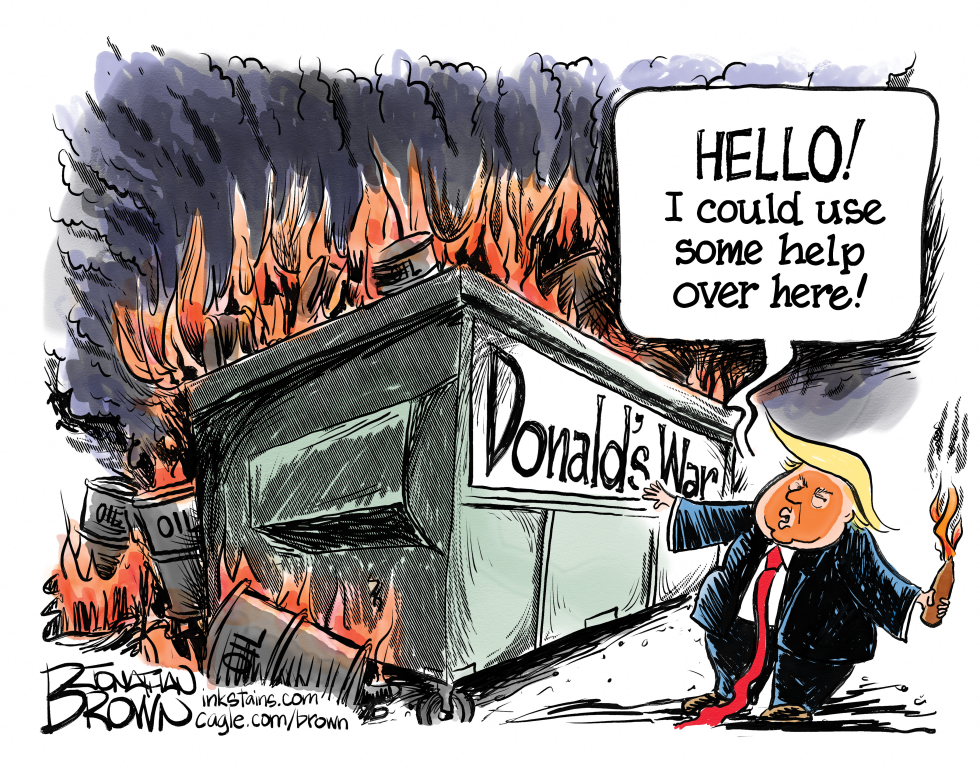 Trump asks for help with his dumpster fire war