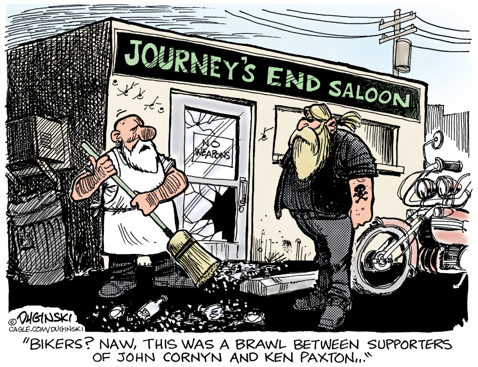 Texas GOP Senate Primary Battle Depicted as Saloon Brawl