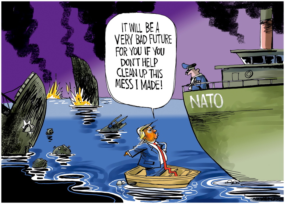 Trump Rows Up to NATO Demanding Cleanup of His Mess
