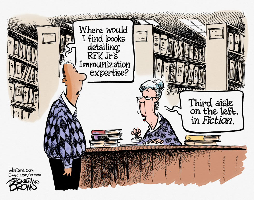 Librarian directs RFK Jr. immunization query to fiction section in new cartoon